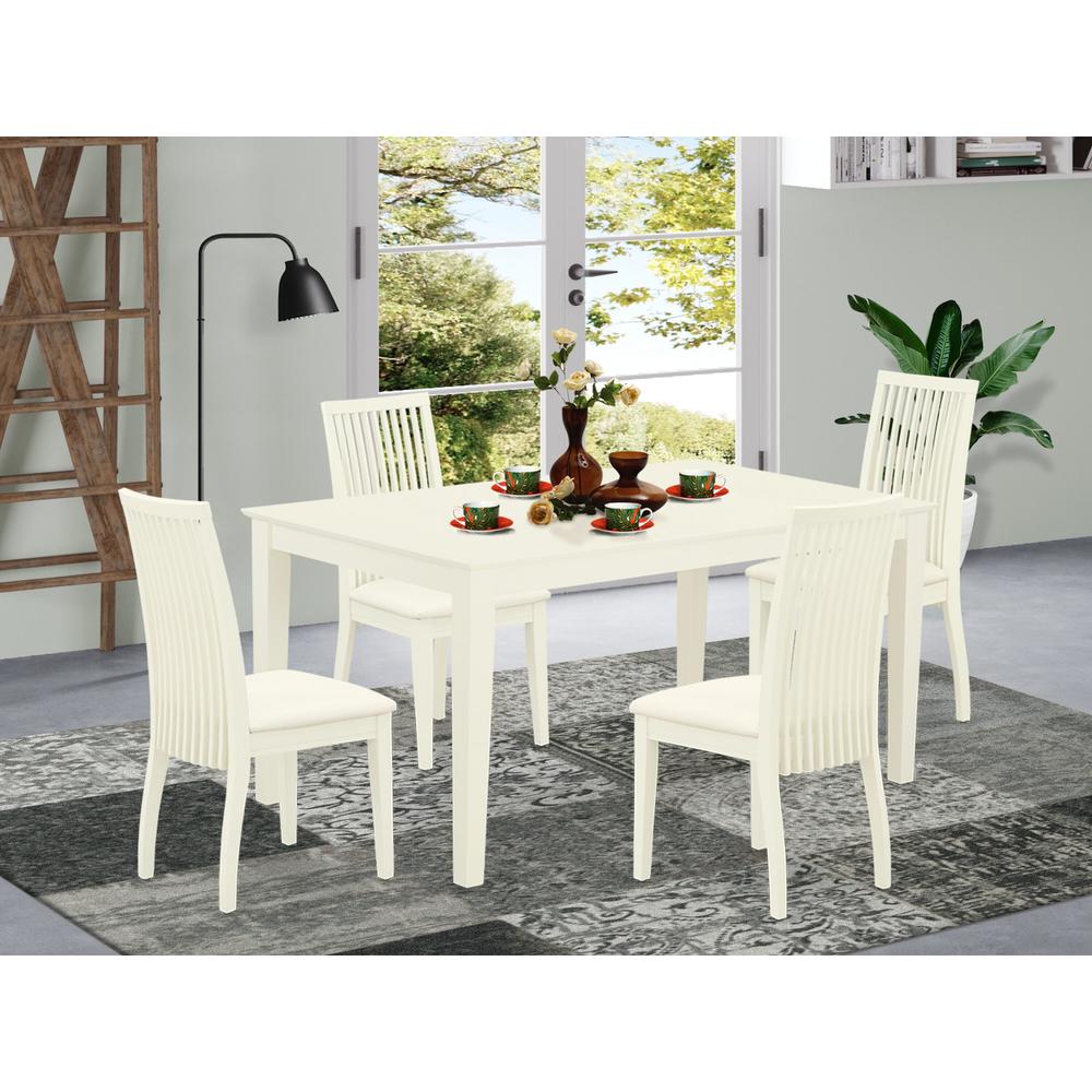 CAIP5-LWH-C 5Pc Dining Set Includes a Rectangle Dinette Table and Four Linen seat Dining Chairs, Linen White Finish. Picture 8