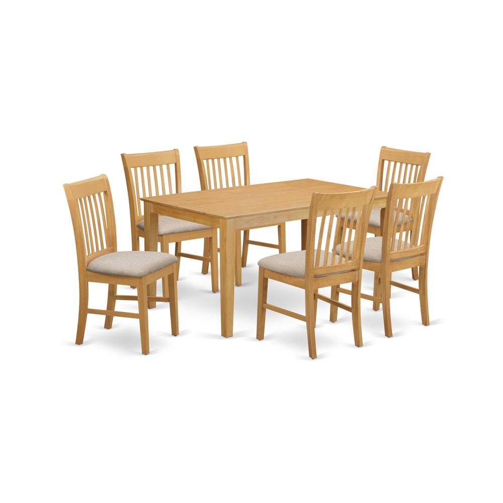 CANO7-OAK-C 7 PC Small Kitchen Table set - Dining Table and 6 Dining Chairs. Picture 1