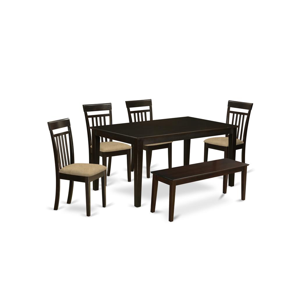 CAP6S-CAP-C 6 PC Dining room set-Top Kitchen Table and 4 Kitchen Chairs plus a bench. Picture 1