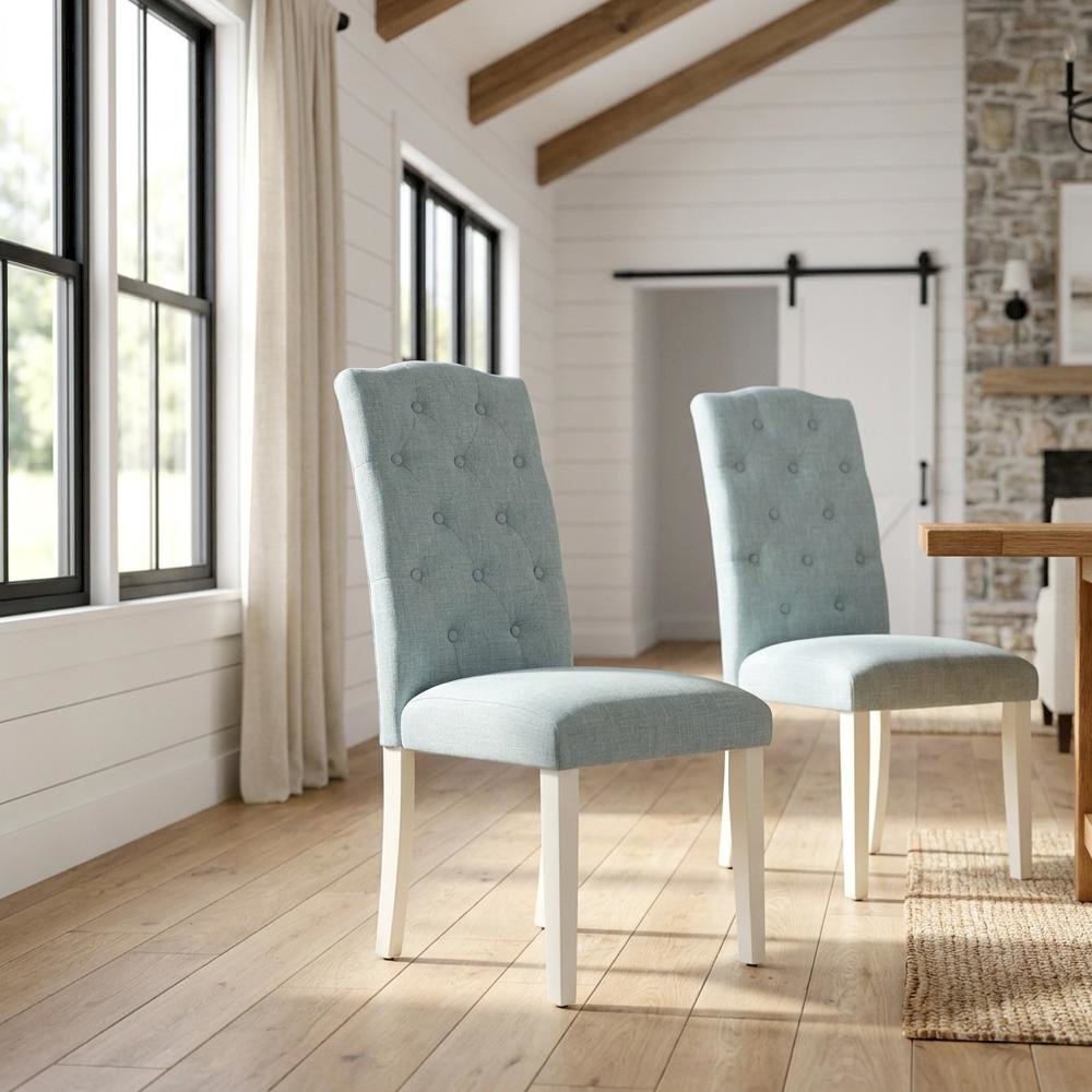 Linen Upholstered Parsons Dining Chair with High-Back for Kitchen Table, Set of 2. Picture 3