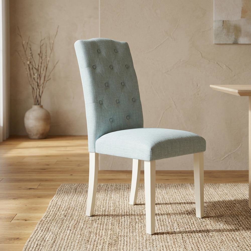 Linen Upholstered Parsons Dining Chair with High-Back for Kitchen Table, Set of 2. Picture 4