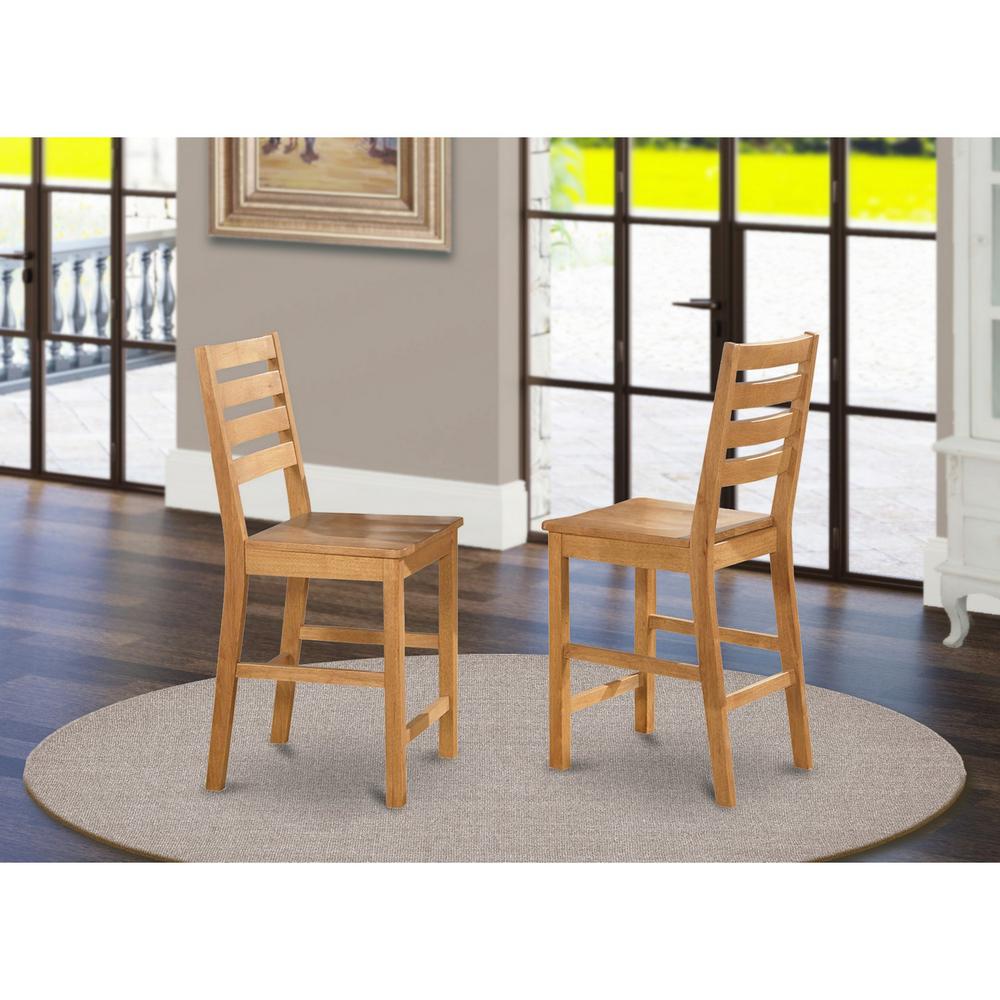 Café  Pub  Counter  Height  with  Wood  Seat  -  Natural  Oak  Finish,  Set  of  2. Picture 2