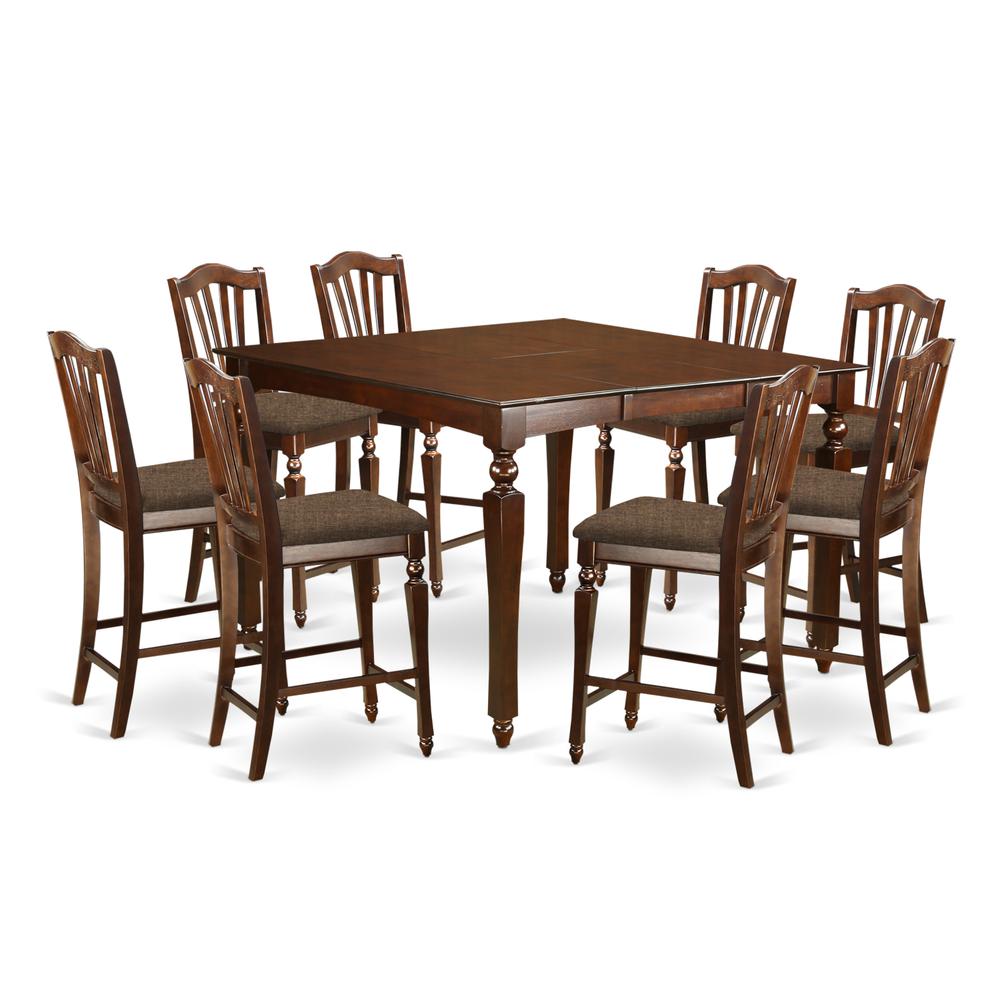 CHEL9-MAH-C 9 PC Counter height Table set-Square Counter height Table8 Stools. Picture 1