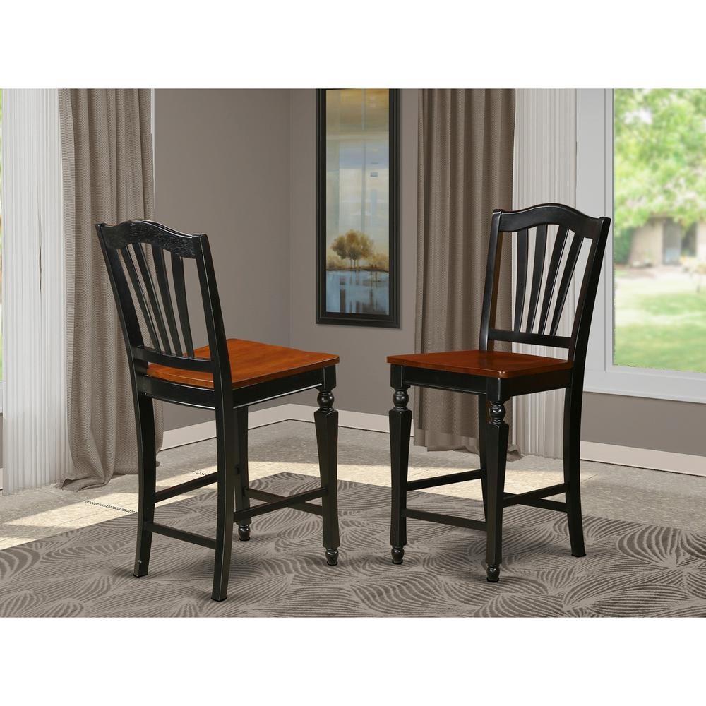 Chelsea Stools with wood seat, 24" seat height - Black Finish, Set of 2. Picture 2