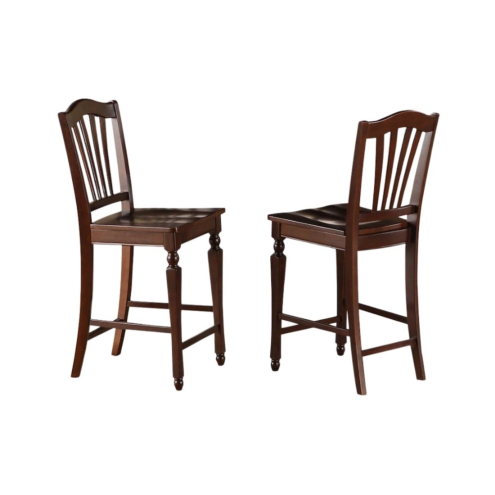Counter Height Bar Stool, 24" Seat, Solid Mahogany Wood Seat, Set of 2. Picture 1