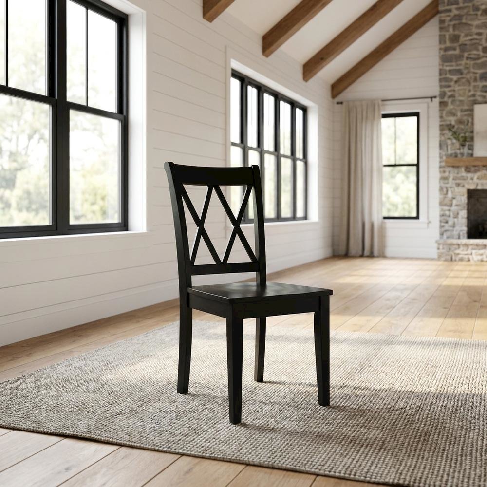 Solid Wood Dining Chairs with Double Cross Back, Black, Set of 2. Picture 3