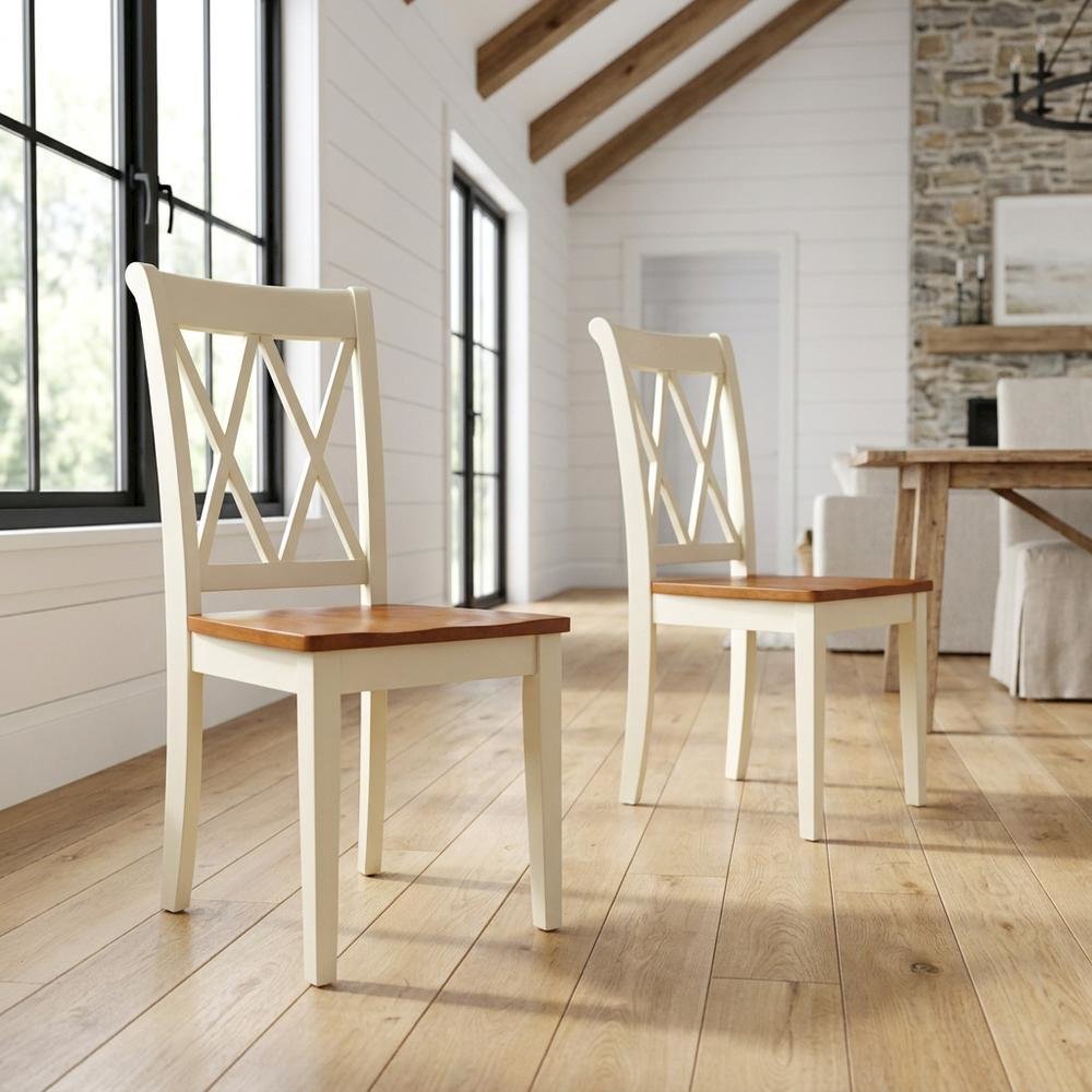 Wooden Dining Chair with Ladder Back for Kitchen and Dining Room, Set of 2. Picture 3