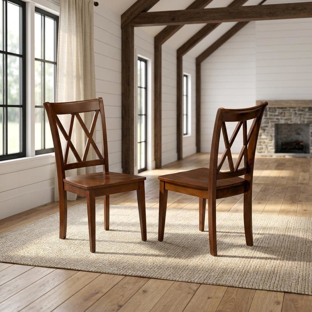 Solid Wood Dining Chair with Double X-Back for Kitchen and Dining Room, Espresso. Picture 2