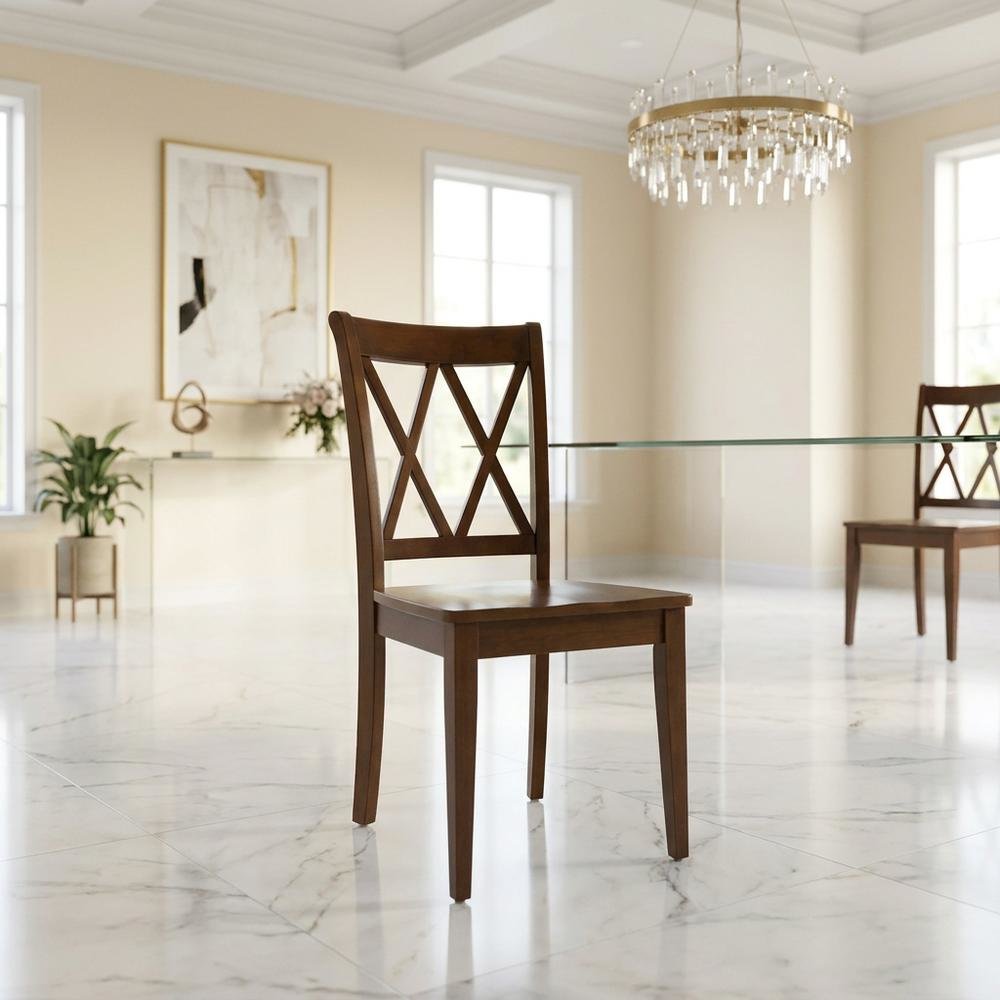 Solid Wood Dining Chair with Double X-Back for Kitchen and Dining Room, Espresso. Picture 3