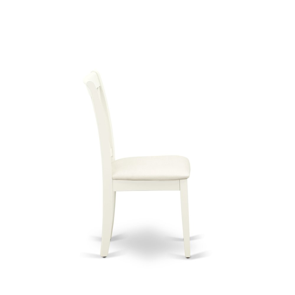 East West Furniture 3 Piece Dinning Room Table Set Contains 1 Wood Table and 2 Linen White Dining Room Chairs with Double X-Back - Linen White Finish. Picture 9