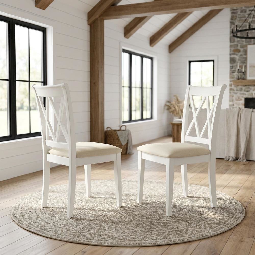 Upholstered Dining Chair with Solid Wood Legs for Dining Room, Linen White, Set of 2. Picture 3