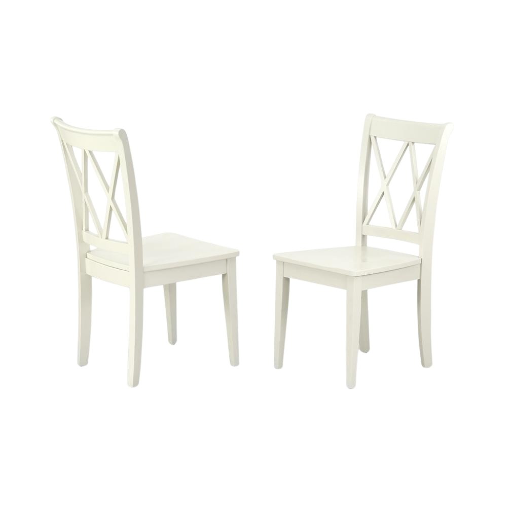 Linen White Dining Chair, Wooden Seat, Double X-Back, Set of 2, Solid Wood. Picture 1