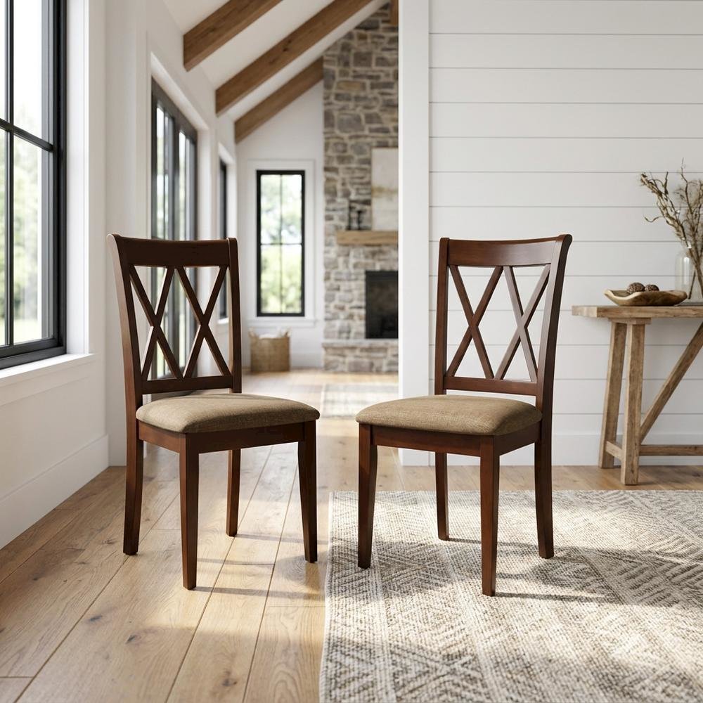Rubberwood Dining Chair with Solid Wood Frame for Dining Room, Mahogany, Set of 2. Picture 3