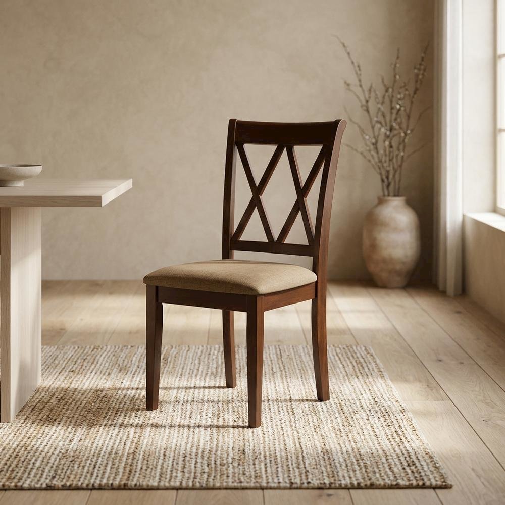 Rubberwood Dining Chair with Solid Wood Frame for Dining Room, Mahogany, Set of 2. Picture 4