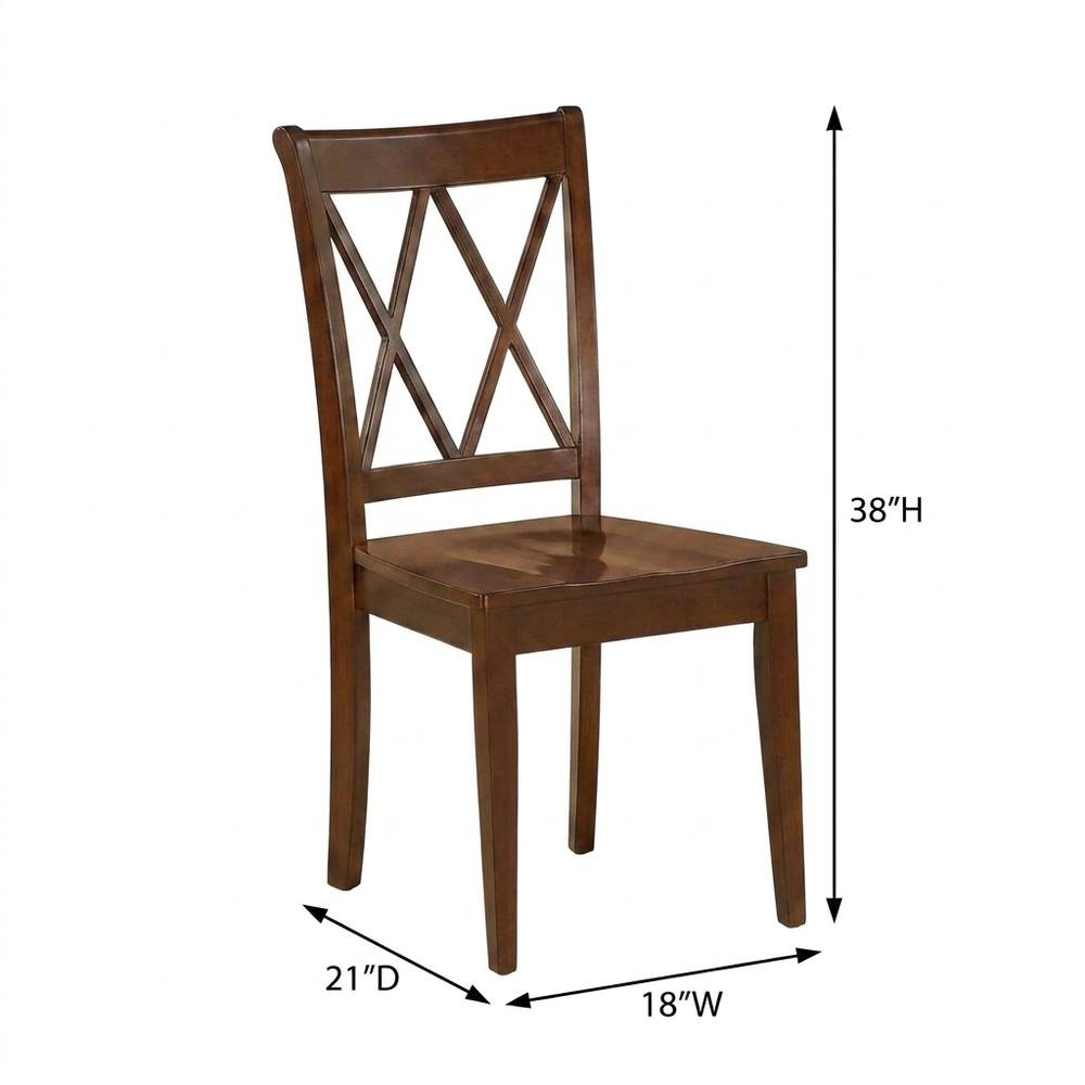 Solid Wood Dining Chairs with Double Cross Back, Mahogany, Set of 2. Picture 6