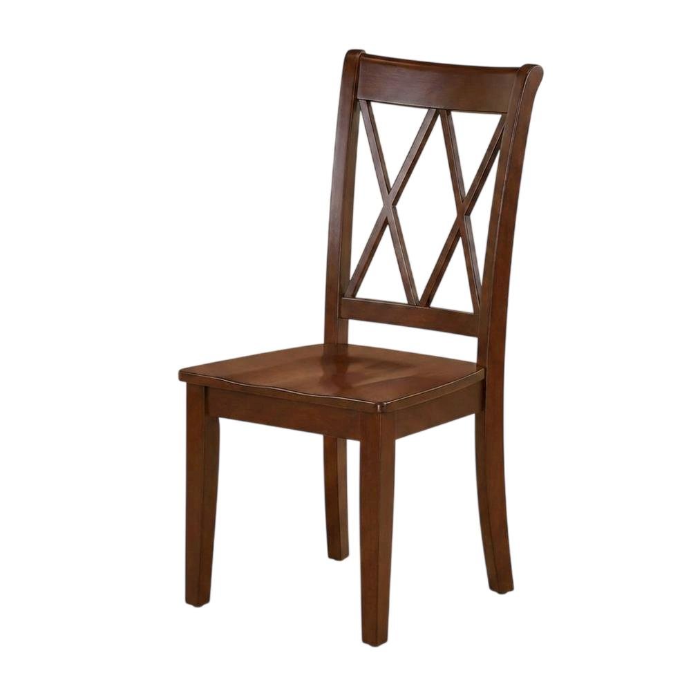 Solid Wood Dining Chairs with Double Cross Back, Mahogany, Set of 2. Picture 5