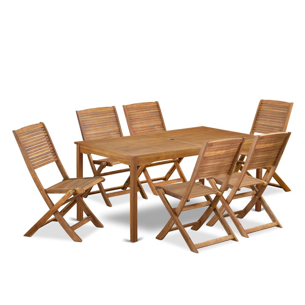 7 Piece Patio Dining Set Consist of a Rectangle Acacia Wood Table. Picture 1
