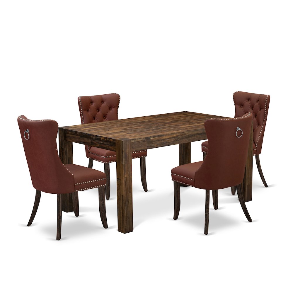 5 Piece Modern Dining Table Set Consists of a Rectangle Rustic Wood Table. Picture 1