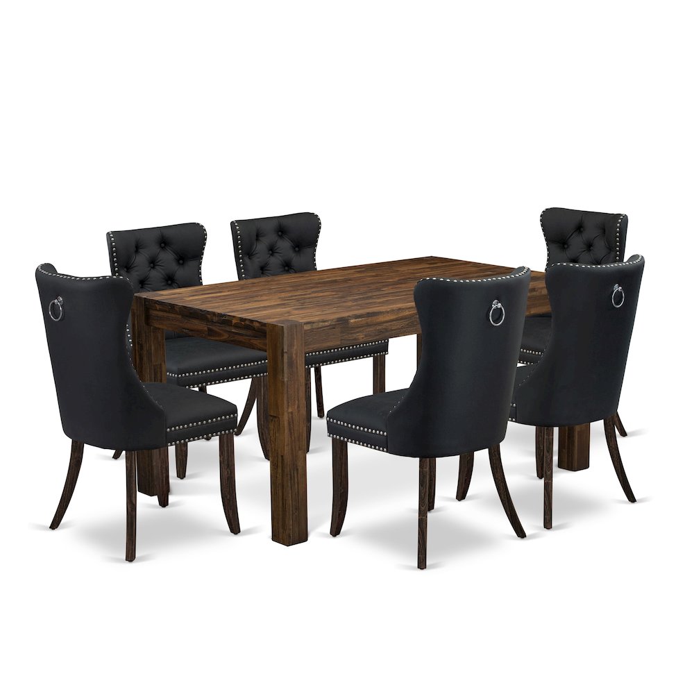 7 Piece Dining Table Set Contains a Rectangle Rustic Wood Kitchen Table. Picture 1