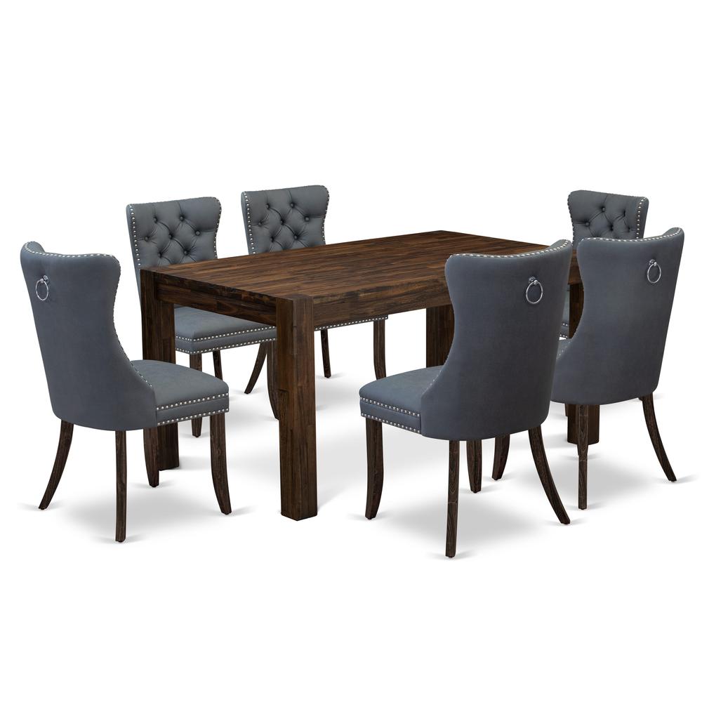 7 Piece Kitchen Table Set Consists of a Rectangle Rustic Wood Dining Table. Picture 6