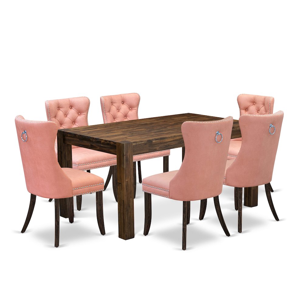 7 Piece Dining Table Set Contains a Rectangle Rustic Wood Kitchen Table. Picture 1