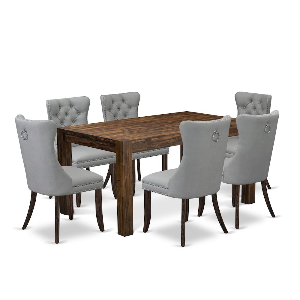 7 Piece Modern Dining Set Contains a Rectangle Rustic Wood Kitchen Table. Picture 1