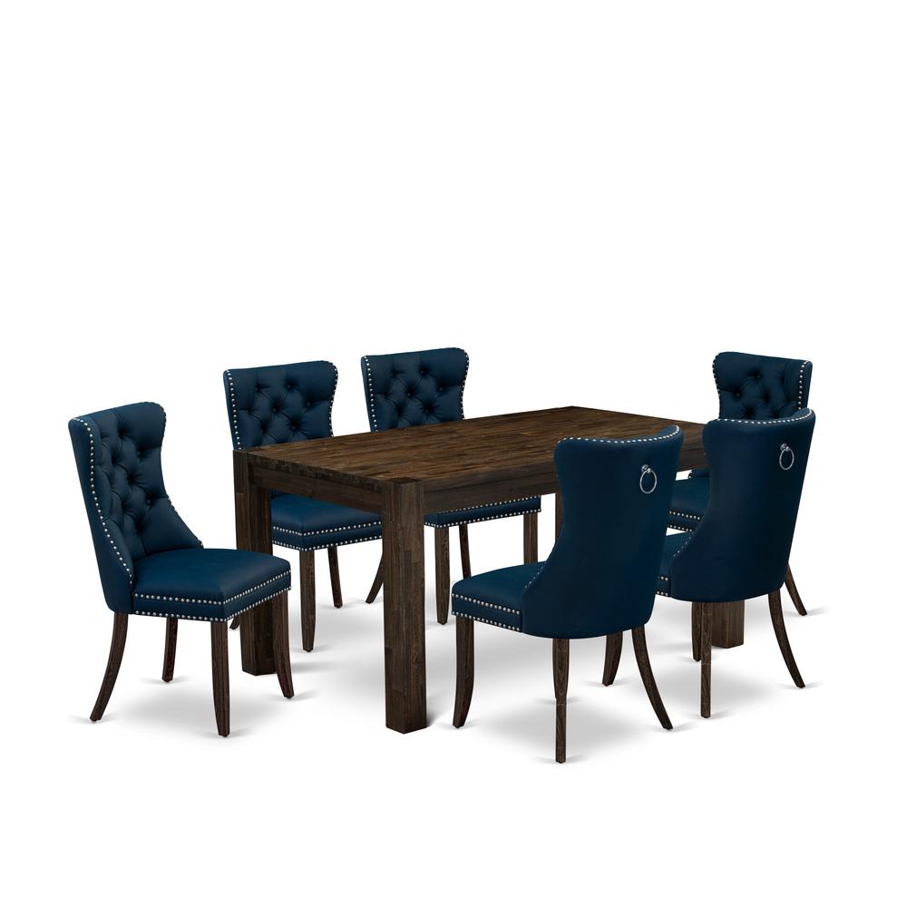 7 Piece Modern Dining Table Set Consists of a Rectangle Rustic Wood Table. Picture 6