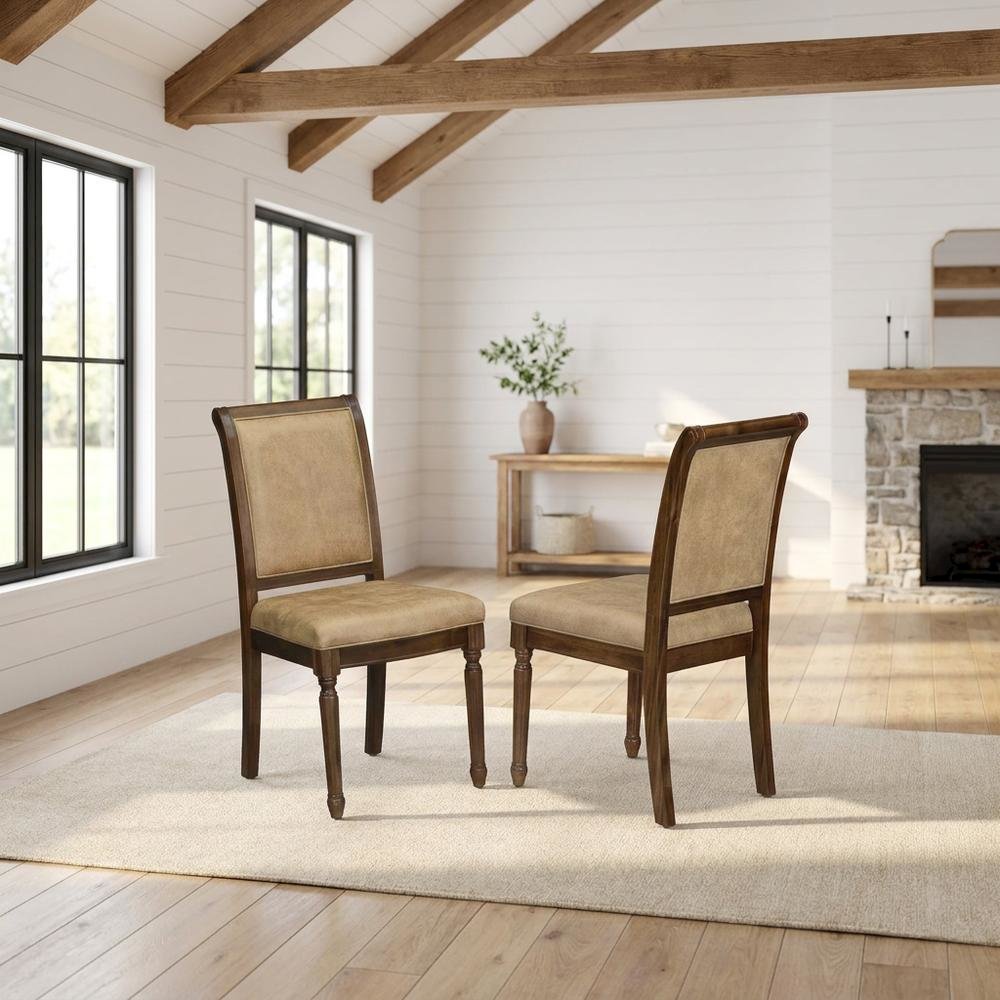 Solid Wood Modern Dining Chairs with High Back, Antique Walnut, Set of 2. Picture 2