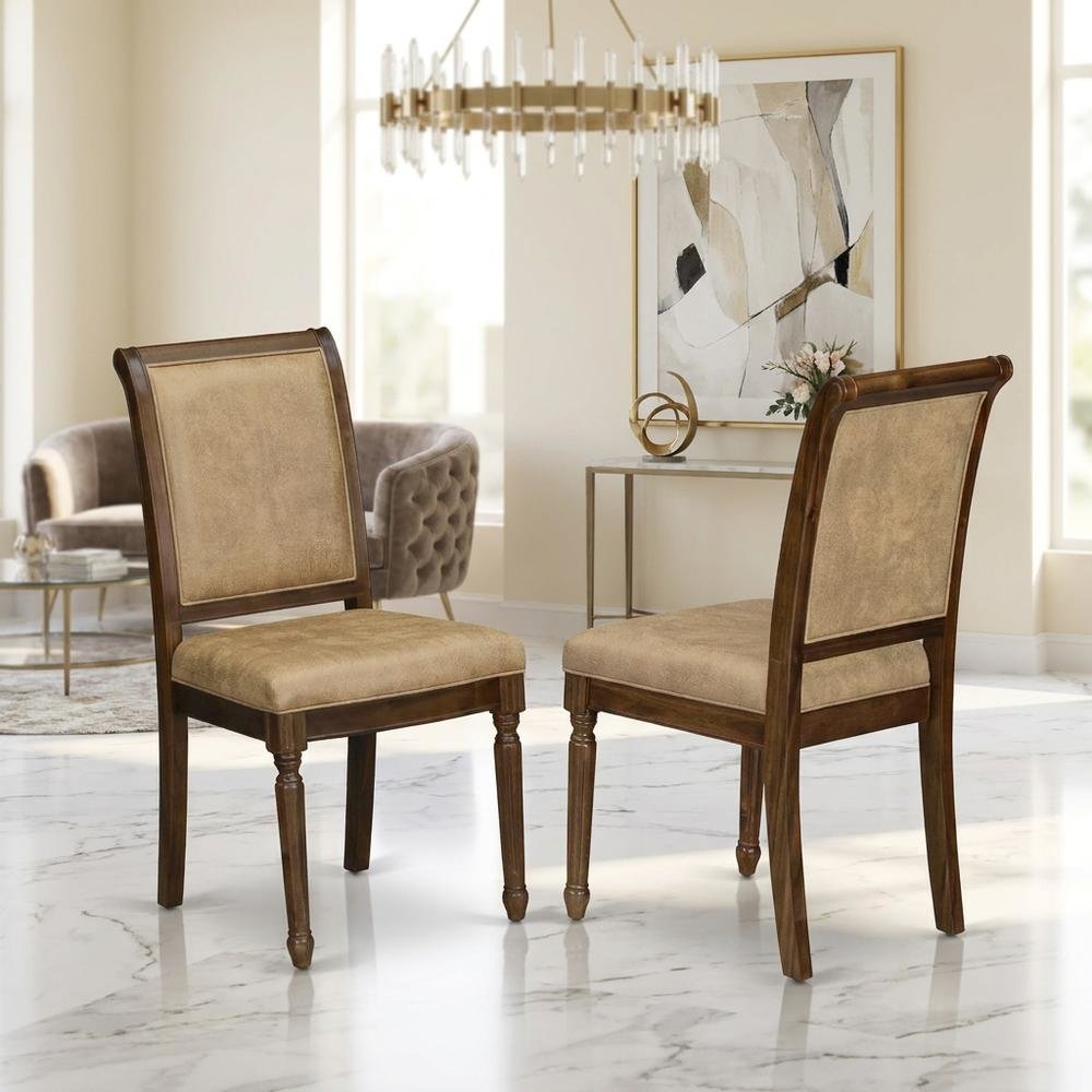 Solid Wood Modern Dining Chairs with High Back, Antique Walnut, Set of 2. Picture 3