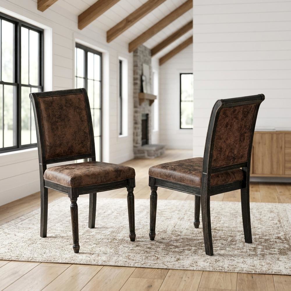 Solid Wood Mid-Century Modern Upholstered Dining Chairs, Set of 2. Picture 2