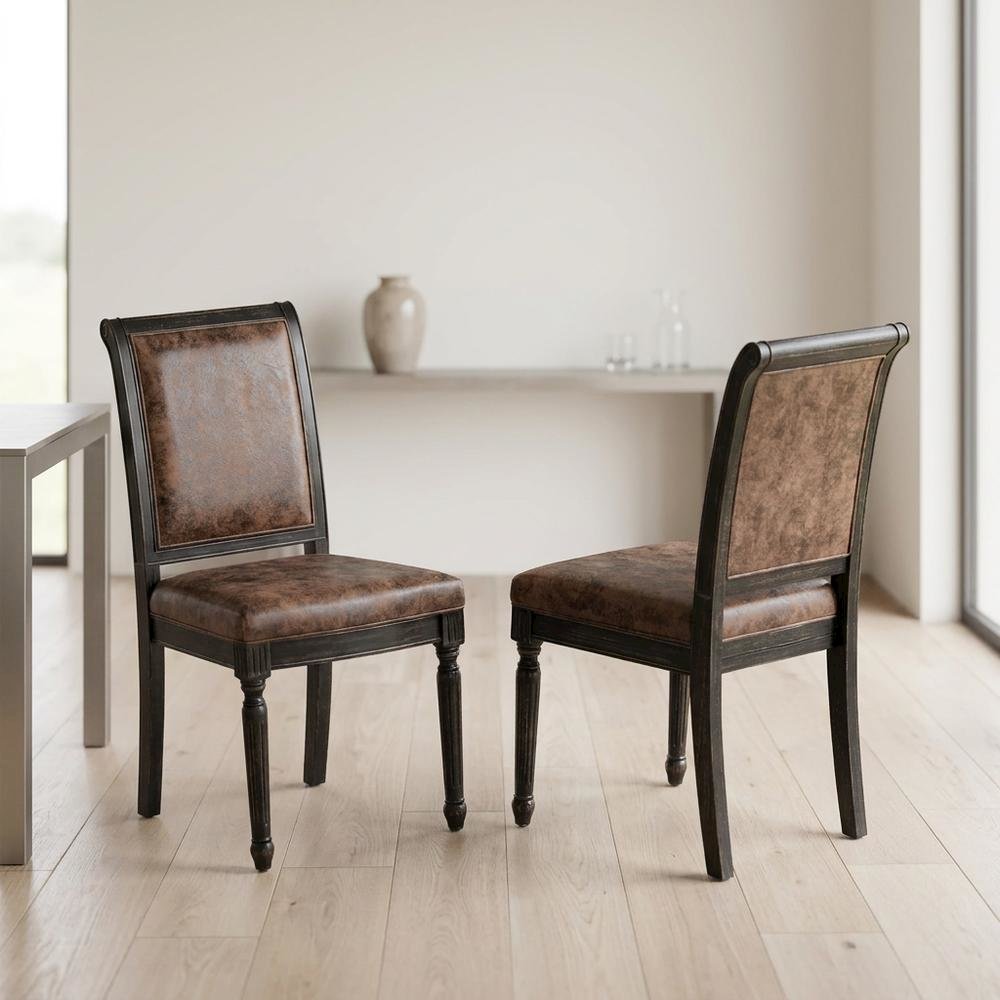 Solid Wood Mid-Century Modern Upholstered Dining Chairs, Set of 2. Picture 3