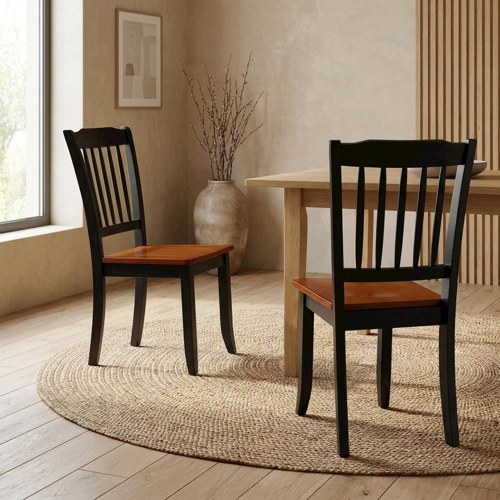 Wood Dining Chair with Cherry Seat and Metal Legs for Dining Room, Set of 2. Picture 4