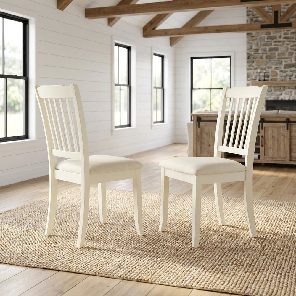 Upholstered High Back Dining Chair for Kitchen and Dining Rooms, Linen White, Set of 2. Picture 3