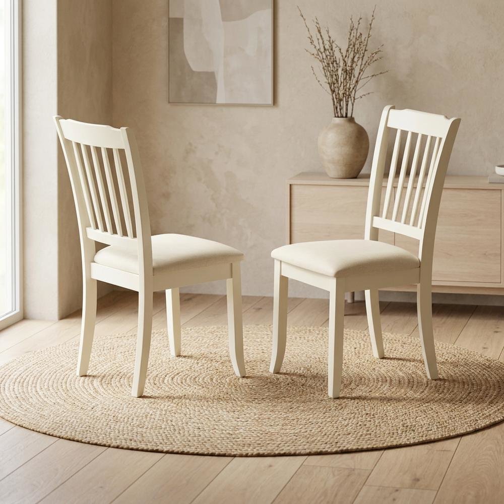 Upholstered High Back Dining Chair for Kitchen and Dining Rooms, Linen White, Set of 2. Picture 4