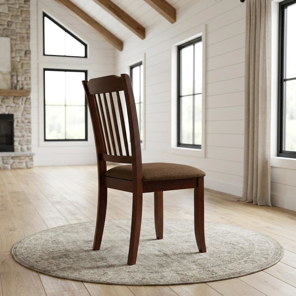 Wood Dining Chair with Solid Frame for Kitchen and Dining Room, Mahogany, Set of 2. Picture 3