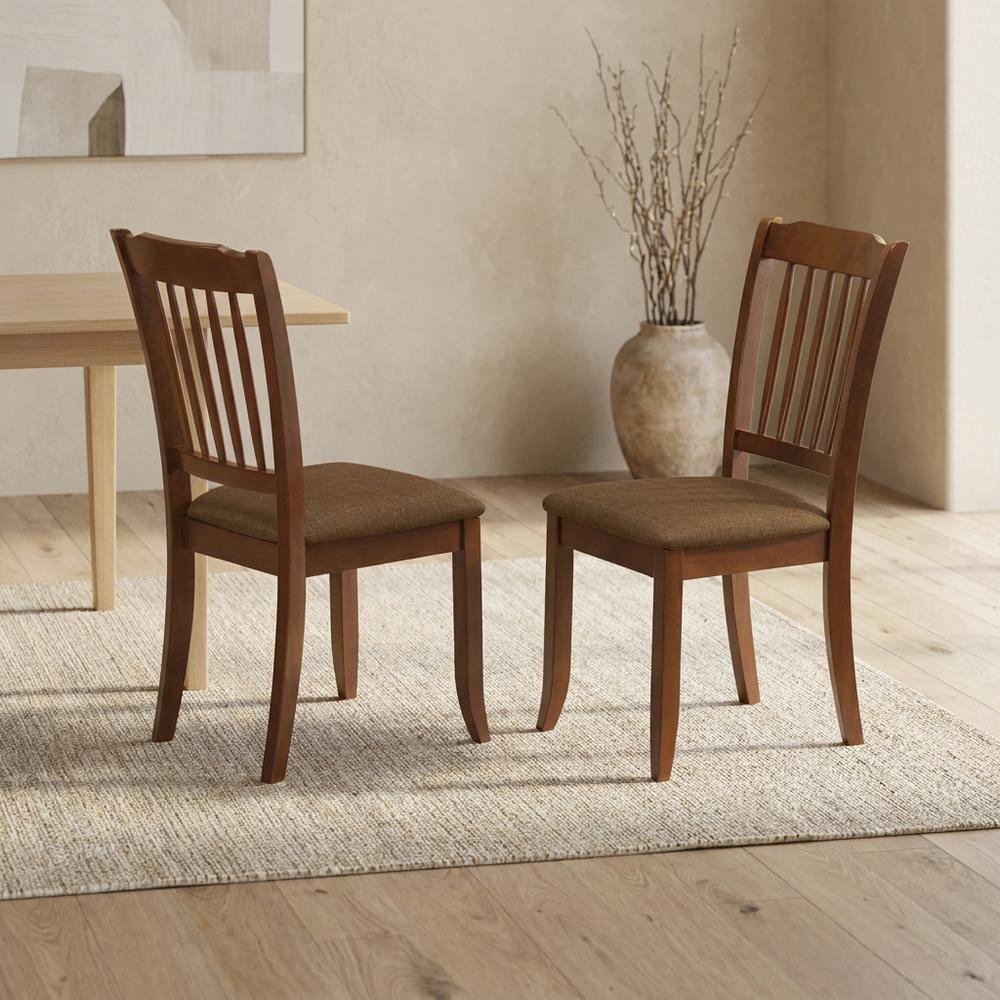 Wood Dining Chair with Solid Frame for Kitchen and Dining Room, Mahogany, Set of 2. Picture 4