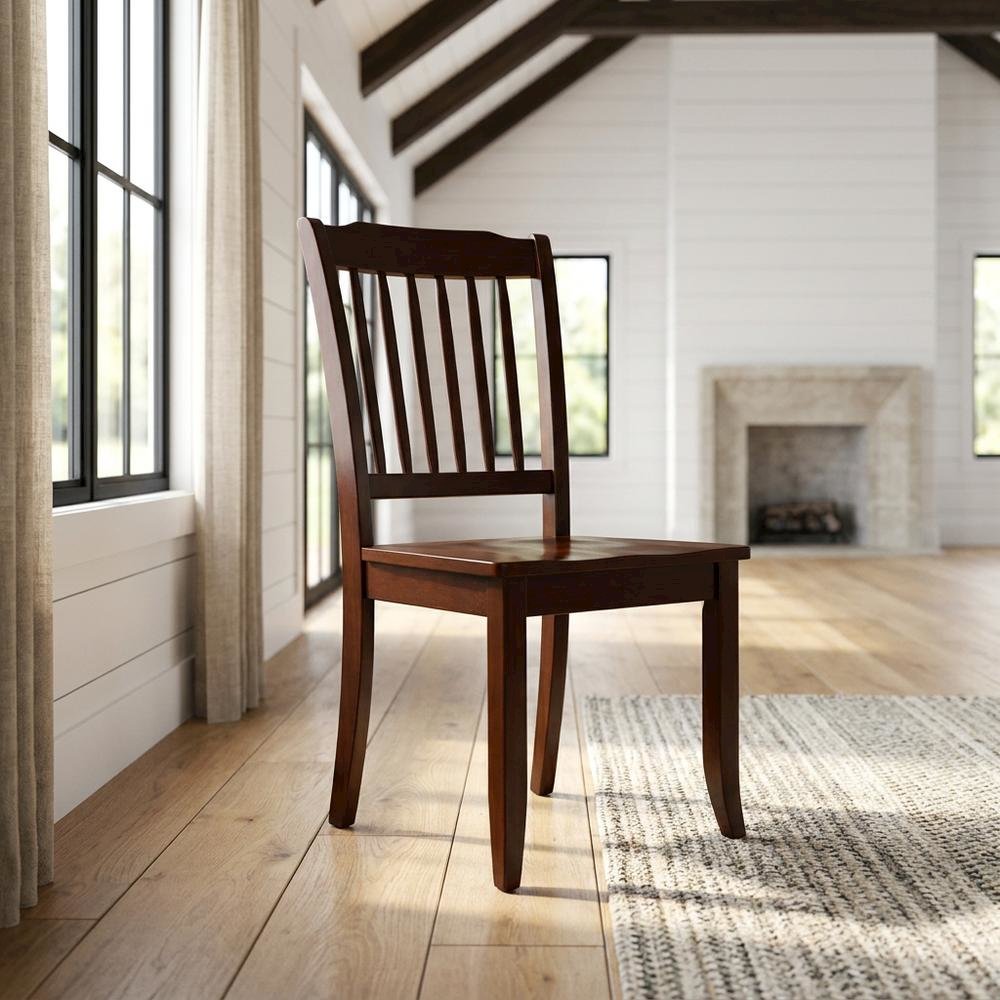 Mahogany Wood Dining Chair with Slat Back for Kitchen or Dining Room, Set of 2. Picture 3