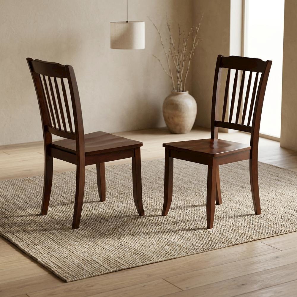 Mahogany Wood Dining Chair with Slat Back for Kitchen or Dining Room, Set of 2. Picture 4