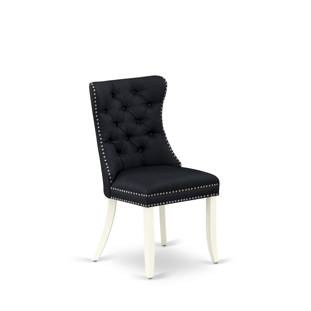 Parson Dining Chairs - Black Linen Fabric Padded Chairs, Set of 2, linen white. Picture 3