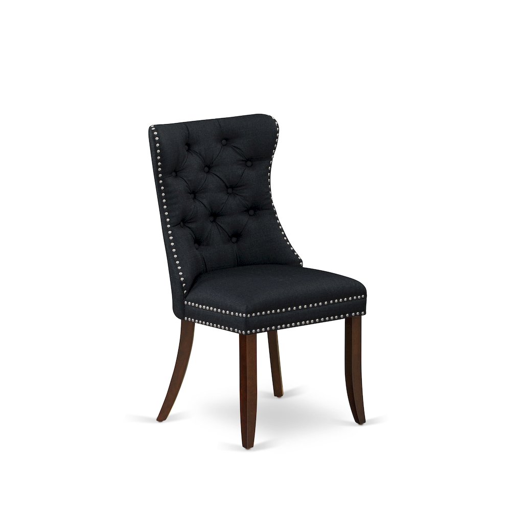 Parson Chairs - Black Linen Fabric Padded Dining Chairs, Set of 2, Mahogany. Picture 3