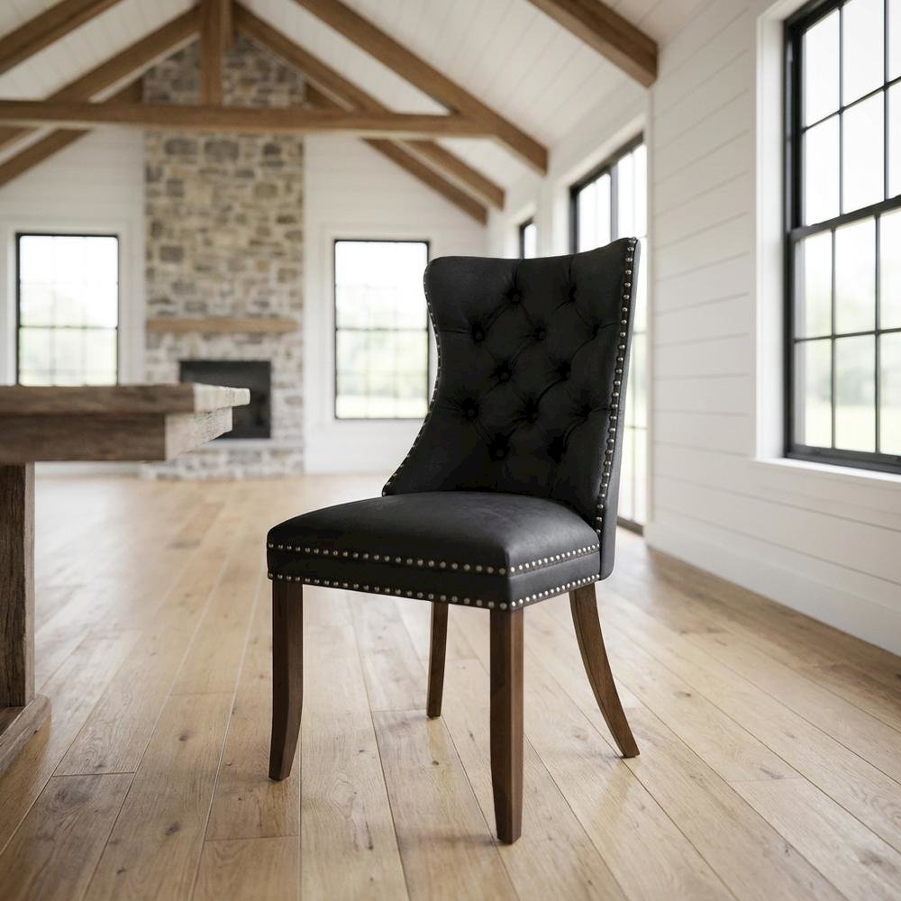 Wood Parsons Dining Chair with Upholstered Seat, Dark Gray, Set of 2. Picture 3