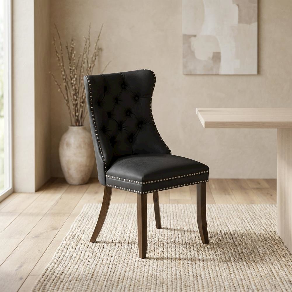 Wood Parsons Dining Chair with Upholstered Seat, Dark Gray, Set of 2. Picture 4