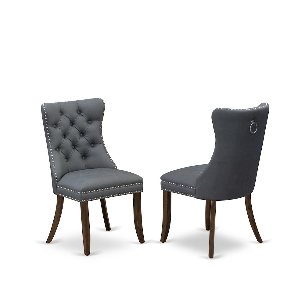 Wooden Parsons Dining Chair, Upholstered Seat, Antique Walnut, Set of 2. Picture 1