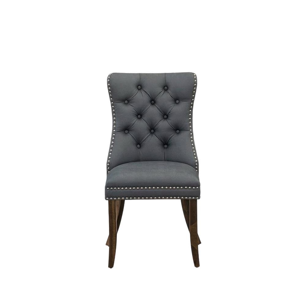Wooden Parsons Dining Chair, Upholstered Seat, Antique Walnut, Set of 2. Picture 2