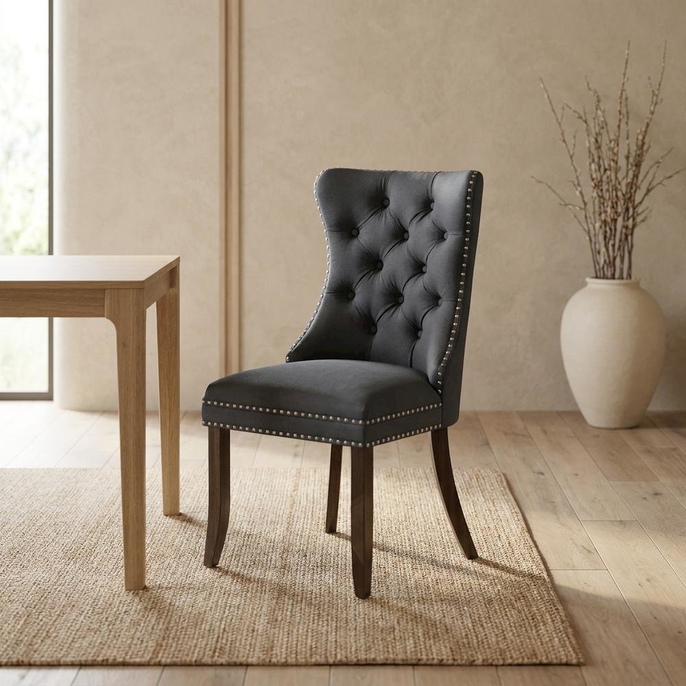 Wooden Parsons Dining Chair, Upholstered Seat, Antique Walnut, Set of 2. Picture 4