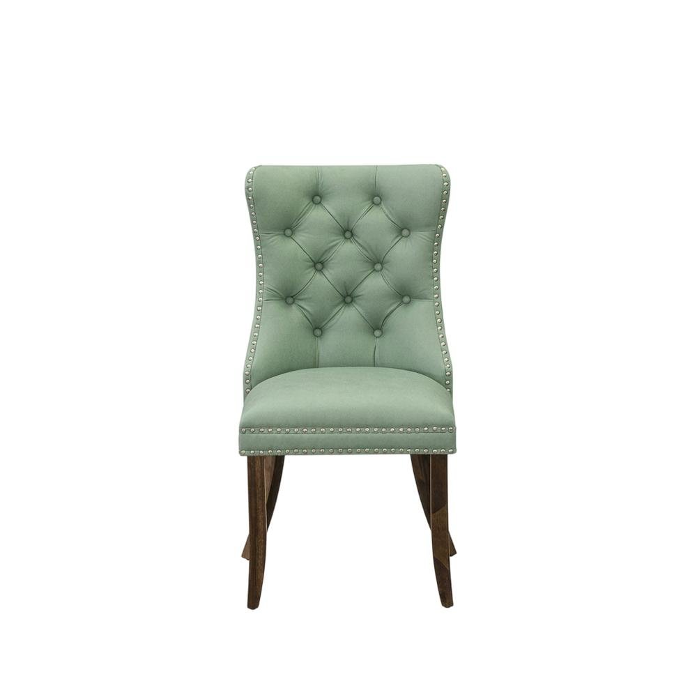 Wood Parsons Dining Chair, Upholstered Kitchen Chair, Willow Green, Set of 2. Picture 2