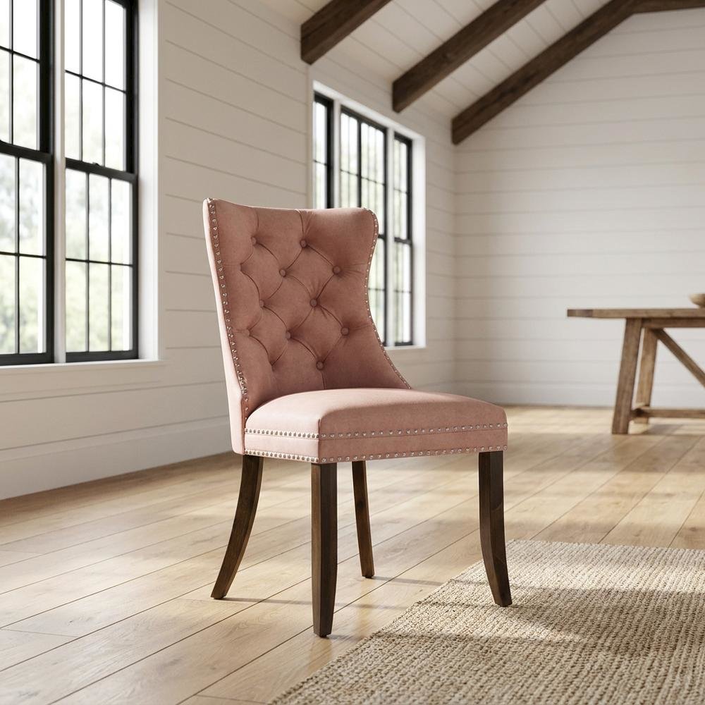 Wood Upholstered High Back Parsons Chair for Dining Room Table Set, Beige Red, Set of 2. Picture 2