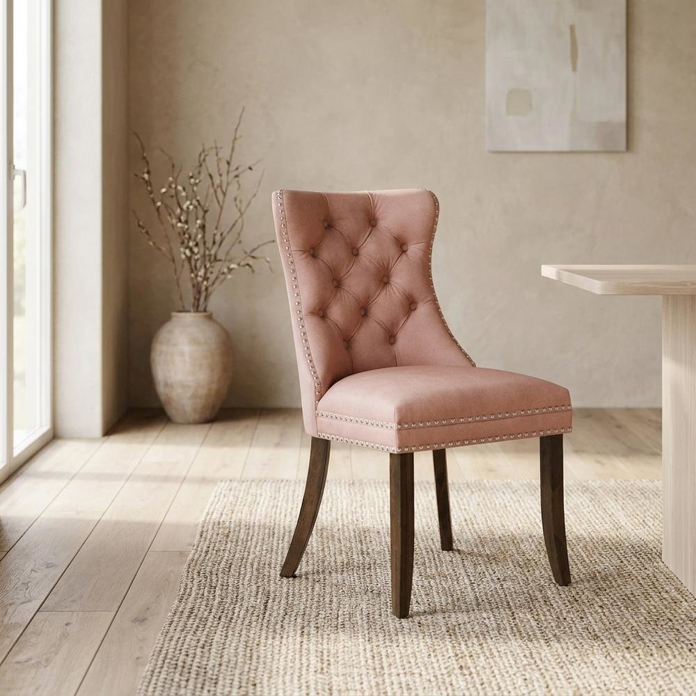Wood Upholstered High Back Parsons Chair for Dining Room Table Set, Beige Red, Set of 2. Picture 3