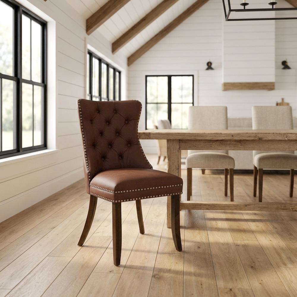 Parsons Upholstered Dining Chair with Wood Frame, High Back, Burgundy, Set of 2. Picture 3