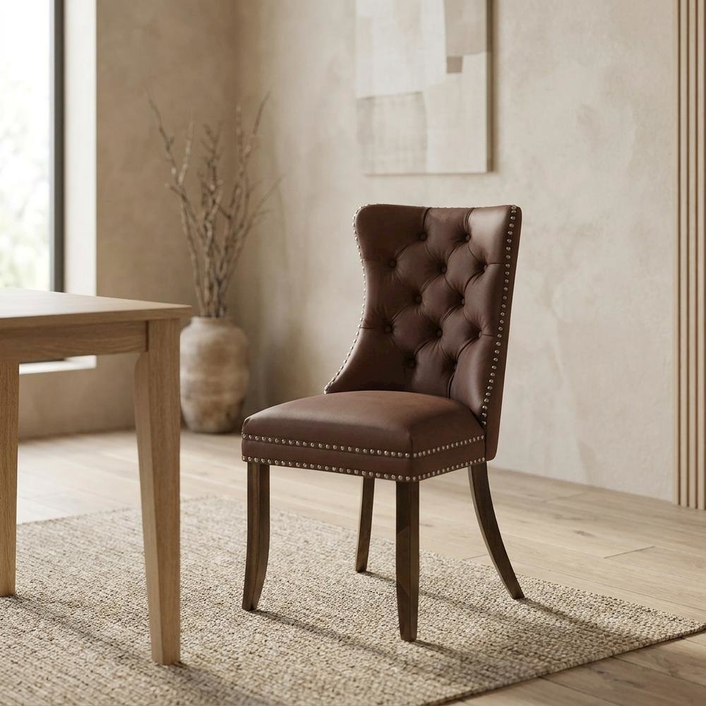 Parsons Upholstered Dining Chair with Wood Frame, High Back, Burgundy, Set of 2. Picture 4